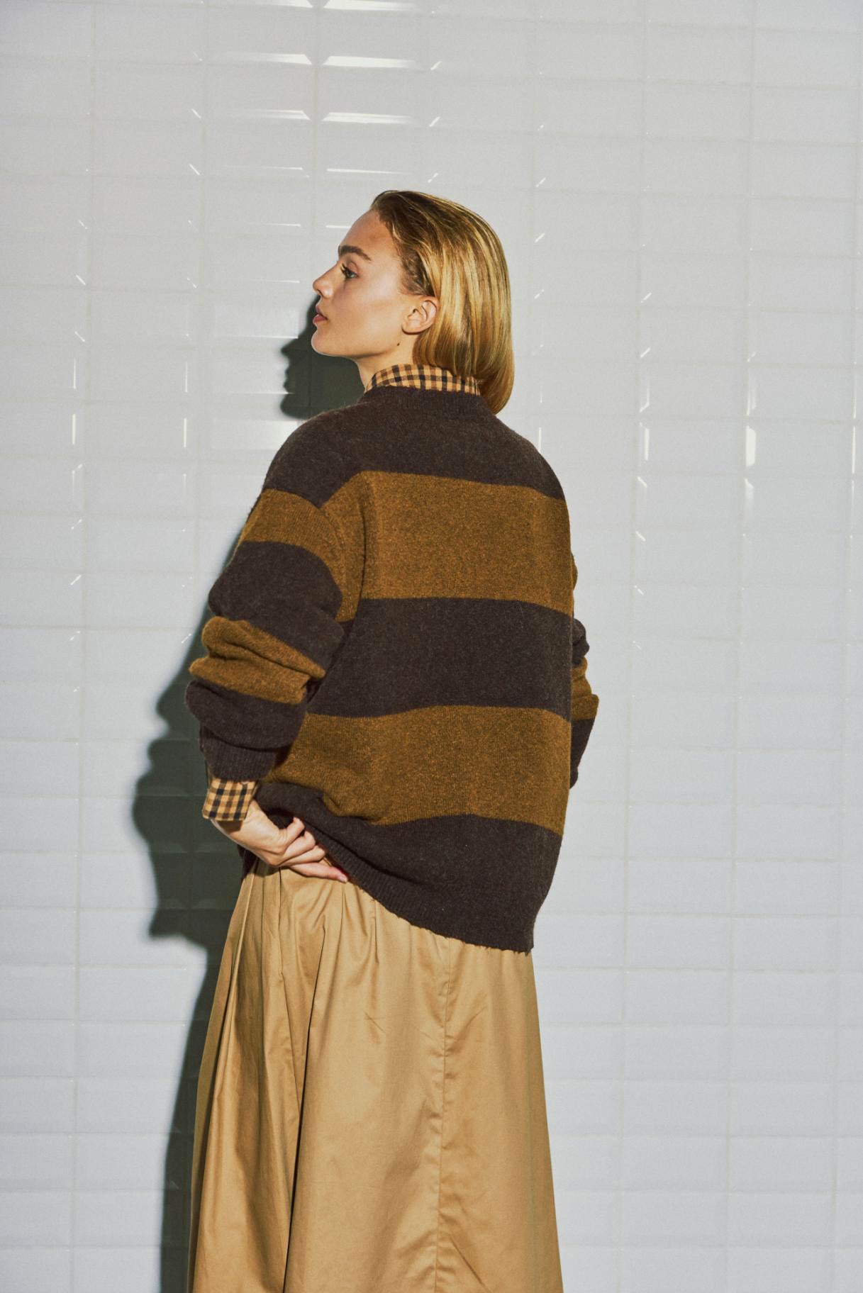 WBLIza LS Stripe Pullover, Brown Camel
