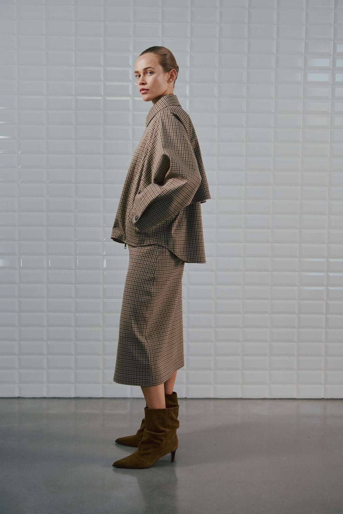 WBLJackie Checked Jacket, Brown Camel Check