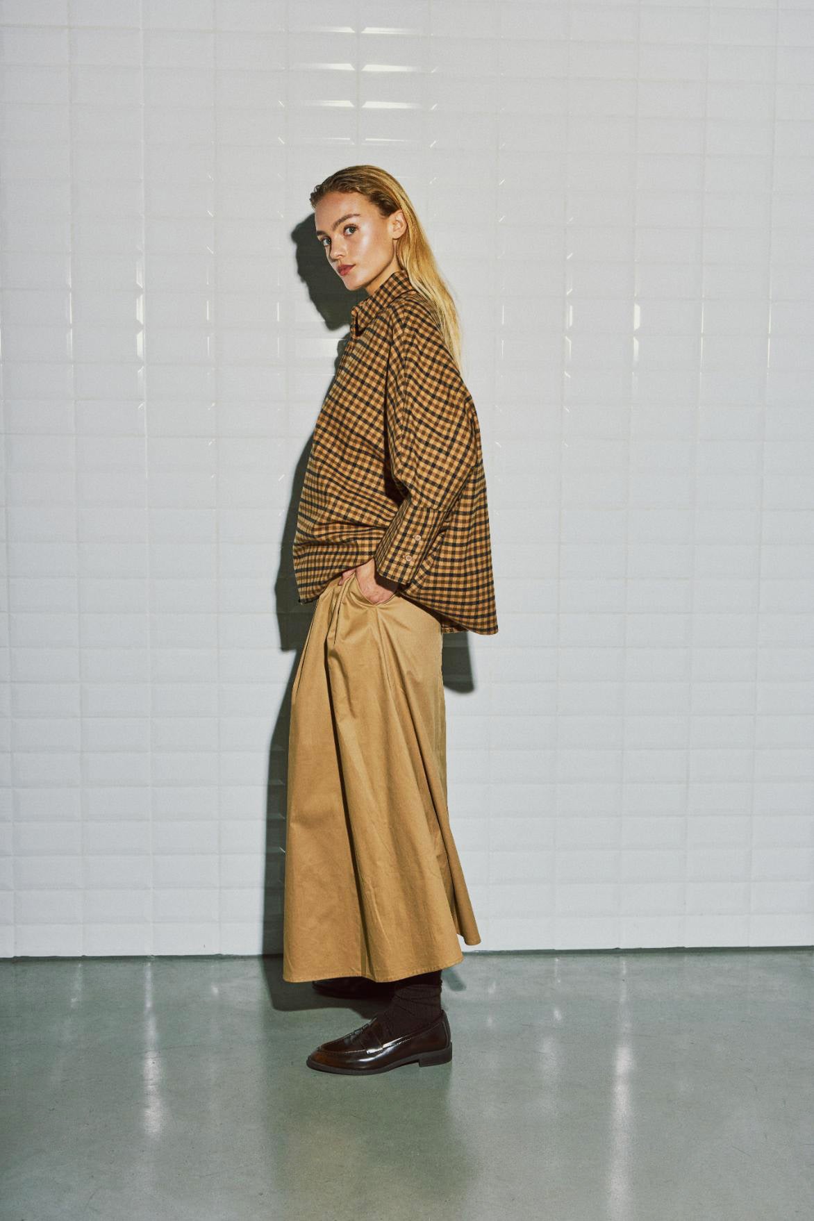WBLMadison Check Bat Shirt, Camel Check