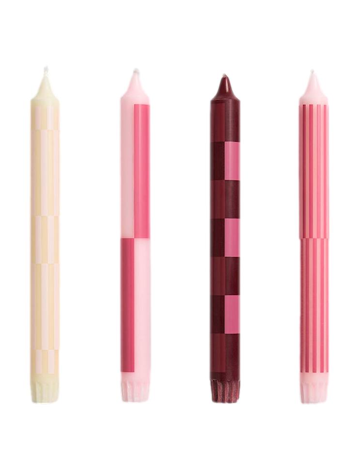 Pattern Candle-Pink and bordeaux, Set of 4