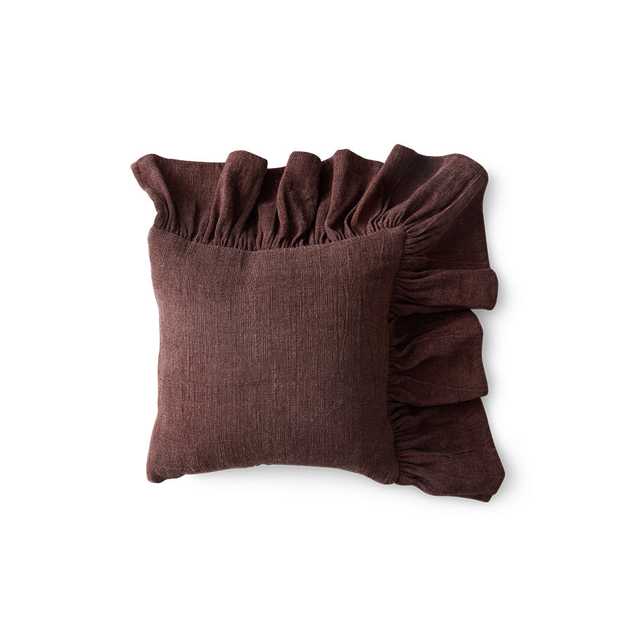 Ruffle cushion, chestnut 50x50cm